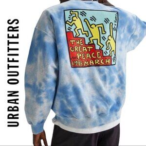 NEW Keith Haring Great Peace March Distressed Tie-Dye Crew Neck Sweatshirt S